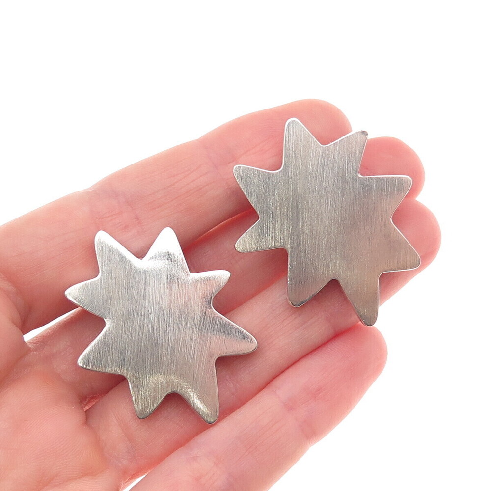 Carla 925 Sterling Silver Vintage 1992 Starburst Modernist Omega Back Earrings